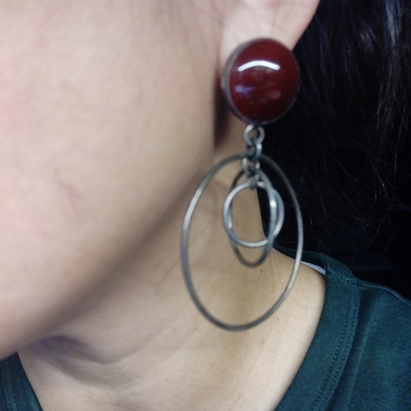 Vintage Hoop Dangling Sterling Silver Earrings - Picture 3 of 4